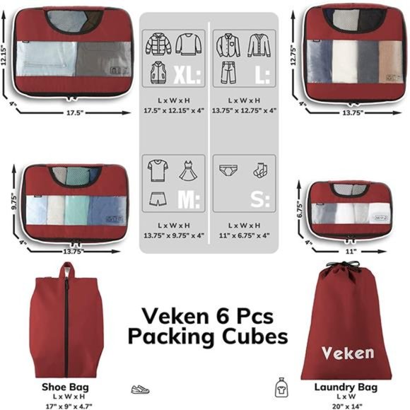 6 Pc Set Packing Cubes Luggage Packing Organizers for Travel Accessories - Picture 7 of 7